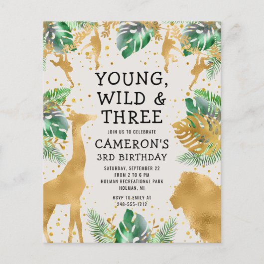 Budget Safari 3rd Birthday Green Ecru Invite (Voorkant)