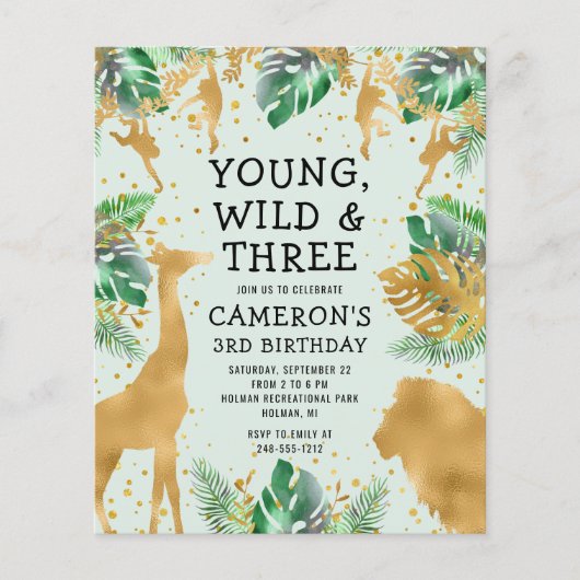 Budget Safari 3rd Birthday Pastel Green Invite (Voorkant)