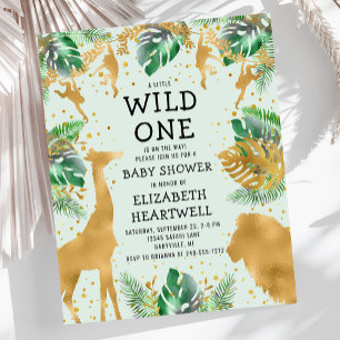 Budget Safari Groen Gouden Baby Shower Uitnodiging