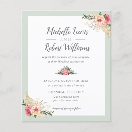 BUDGET  Sage and Pink Floral bruiloft (Voorkant)