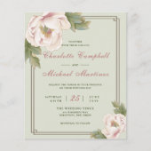 Budget Sage & Blush Peony Bloemenbruiloft Uitnodig (Voorkant)
