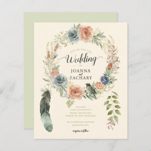 Budget Sage Boho Waterverf Floral Wedding Invite