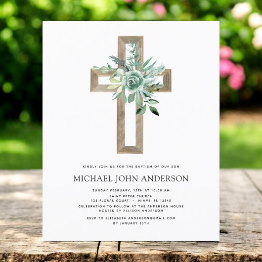Budget Sage Eucalyptus Baptism Greenery Invitation Flyer