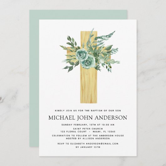 Budget Sage Eucalyptus Baptism Greenery Invitation Kaart (Voorkant / Achterkant)