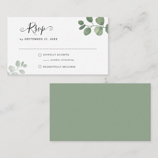 BUDGET Sage Eucalyptus Greenery RSVP Weddenschap Notitiekaartje (Voorkant / Achterkant)
