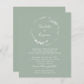 Budget Sage Floral Wreater Script Wedding Invite (Voorkant / Achterkant)