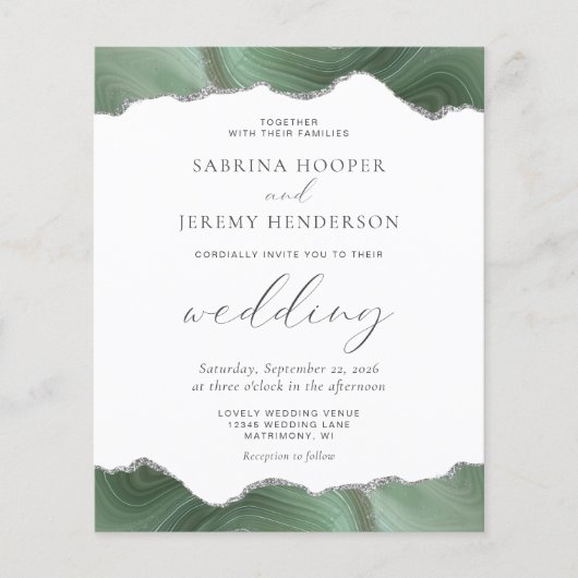 Budget Sage Green Agate Silver Wedding (Voorkant)