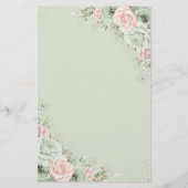 Budget Sage Green Blush Bloemen Menu Blad (Achterkant)