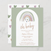 Budget Sage Green Boho Arch Baby shower Uitnodigin (Voorkant / Achterkant)
