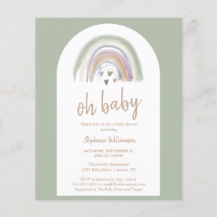 Budget Sage Green Boho Boog Baby Shower Uitnodigin