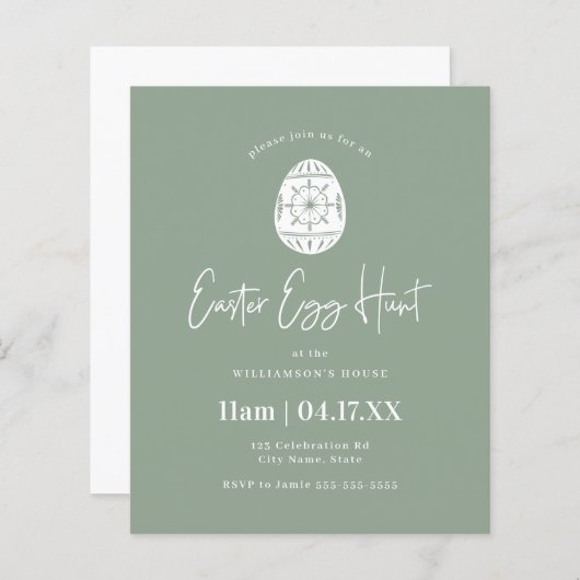 Budget Sage Green Easter Egg Hunt Invite (Voorkant / Achterkant)