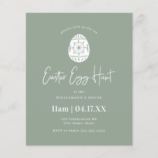 Budget Sage Green Easter Egg Hunt Invite (Voorkant)