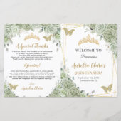 Budget Sage Green Floral Quinceañera XV Programme (Devant)