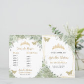 Budget Sage Green Floral Quinceanera XV Programme (Debout devant)