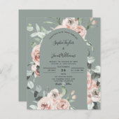 Budget Sage Green Pink Floral Weddenschap (Voorkant / Achterkant)