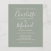 Budget Sage Green Script Foto Huwelijksuitnodiging (Voorkant)