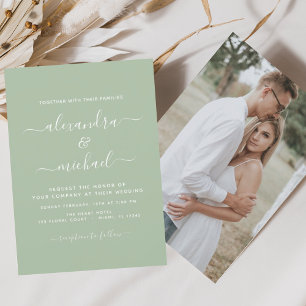Budget Sage Green Wedding met Foto Uitnodiging
