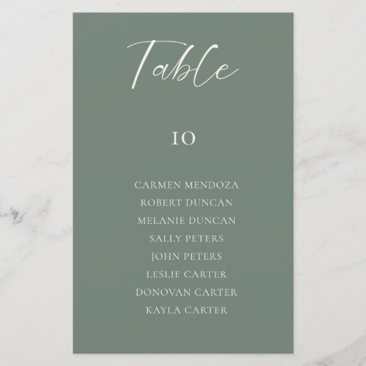 Budget Sage Green Wedding Seating Chart Table Card (Voorkant)
