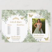 Budget Sage Groene Bloemen Quinceanera Fotoprogram (Voorkant / Achterkant)