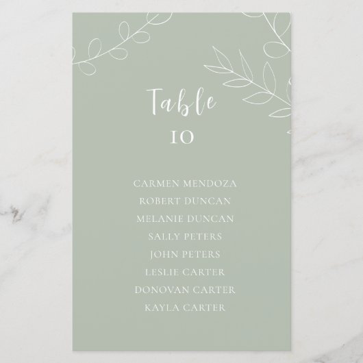 Budget Sage Groene Bruiloft Zitkaart Tafel Kaart (Voorkant)