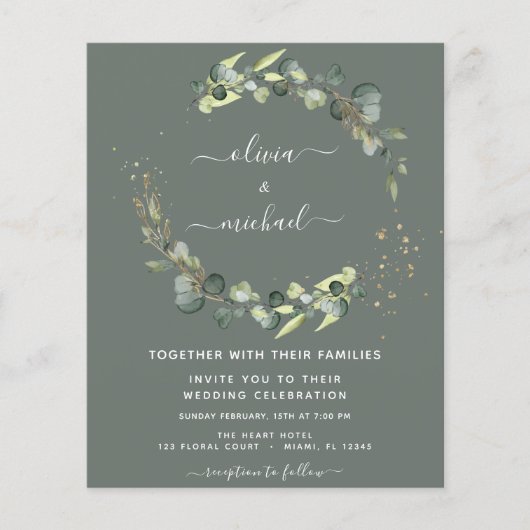 Budget Sage Groene Eucalyptus Bruiloft Uitnodiging (Voorkant)