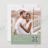 Budget Sage Groene QR Code Bruiloft uitnodiging (Achterkant)