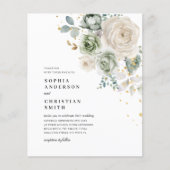 Budget Sage Groene & Witte Bloemen Bruiloft uitnod (Voorkant)