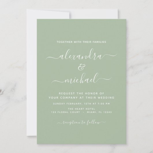 Budget Sage Mariage vert avec invitation photo (Devant)