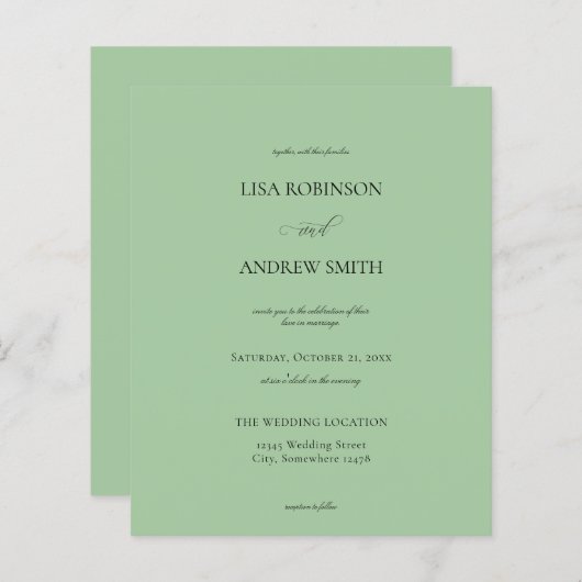 Budget Sage Mint Green Calligraphy Wedding (Voorkant / Achterkant)