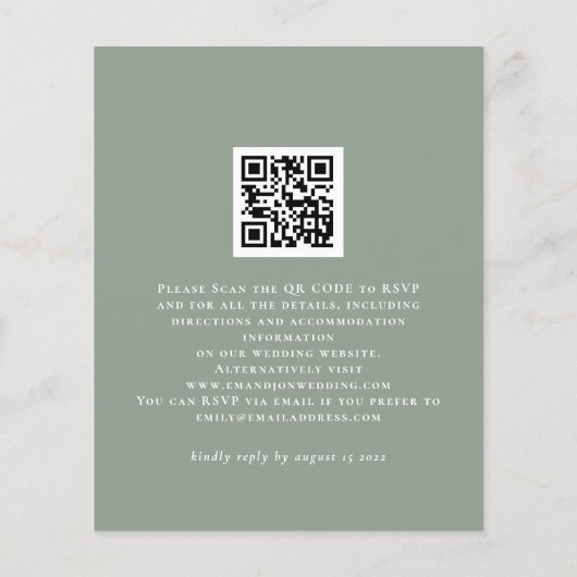 Budget Sage Pompoenen Bloemen QR Trouw Uitnodiging (Achterkant)