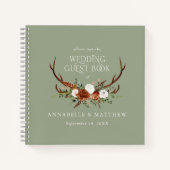 Budget sage vert floral mariage livre d'hôte rusti (Devant)