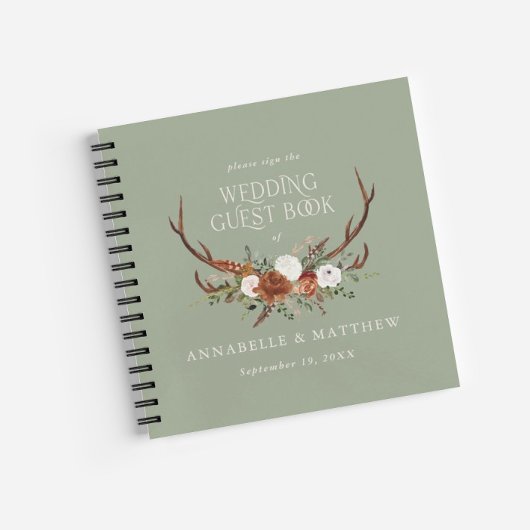 Budget sage vert floral mariage livre d'hôte rusti