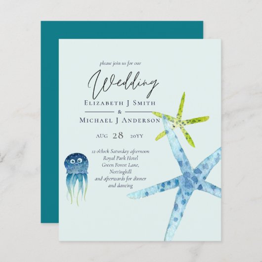BUDGET Salife Beach Ocean Wedding Invitations (Voorkant / Achterkant)