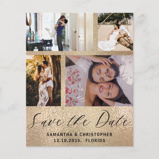 Budget Save the Date 4 Photo Gold Invitation (Voorkant)