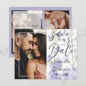 Budget Save the Date Paars Floral Photo Wedding (Voorkant / Achterkant)