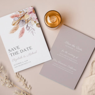 Budget Save the Date Pampas Grass Chic Boho Floral Kaart
