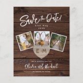 Budget Save The Date Rustiek Hout Goud Foto's Hart (Voorkant)