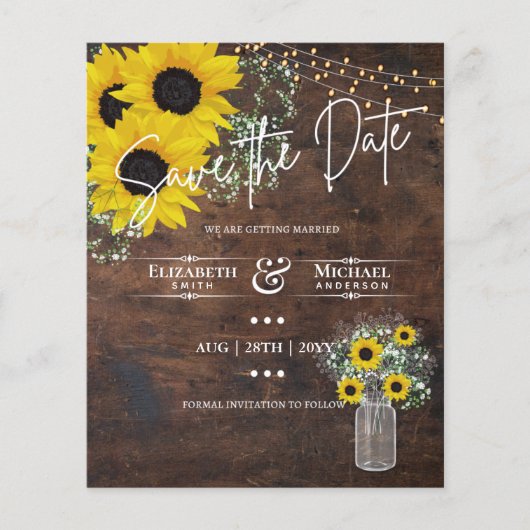 BUDGET Save The Date Rustische Zonnebloemen Metsel (Voorkant)