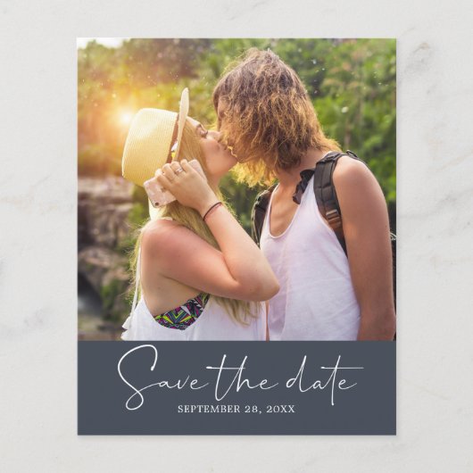 Budget Save the Date Script Donkerblauwe Foto Flye Flyer (Voorkant)