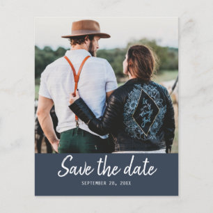 Budget Save the Date Script Donkerblauwe foto Flyer