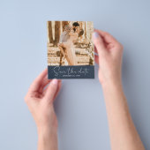 Budget Save the Date Script Donkerblauwe foto Flyer (Hand)