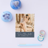 Budget Save the Date Script Donkerblauwe foto Flyer (Enkel)