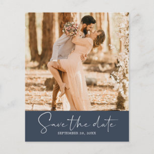 Budget Save the Date Script Donkerblauwe foto Flyer