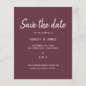 Budget Save the Date Script Foto Bordeauxrood Flyer (Achterkant)