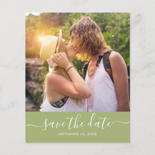 Budget Save the Date Script Leaf Groen Foto Flyer (Voorkant)