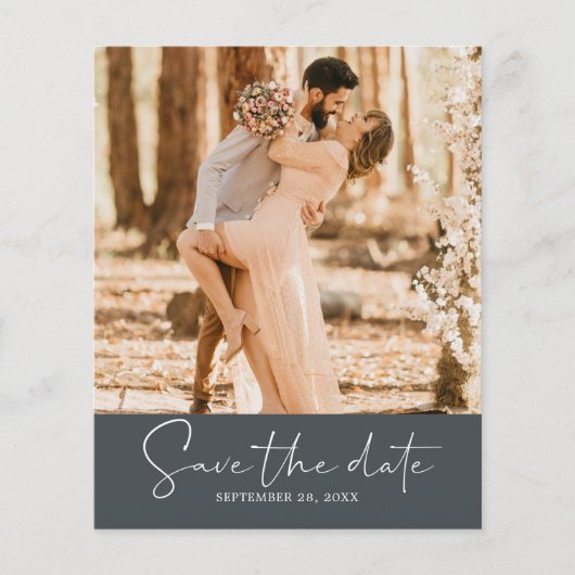 Budget Save the Date Script Off-Zwart Foto Flyer (Voorkant)