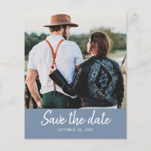 Budget Save the Date Script Vintage Blauwe Foto Flyer