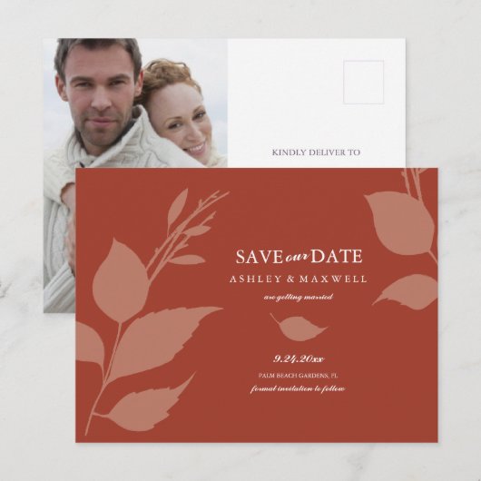 Budget Save The Date Terracotta Aankondigingskaart (Voorkant / Achterkant)