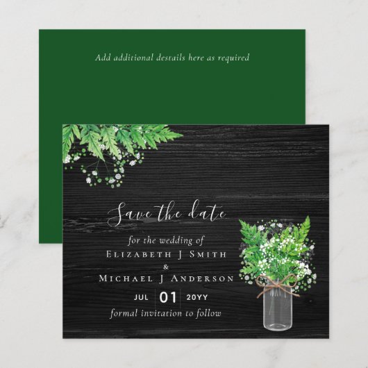 Budget Save the Dates Groene Varens Trouwdag (Voorkant / Achterkant)