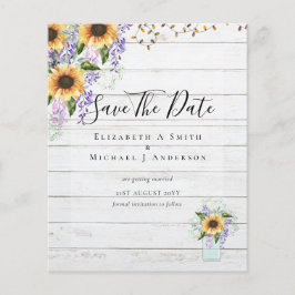 BUDGET SAVE THE DATES Landelijke Zonnebloemen Paar Flyer
